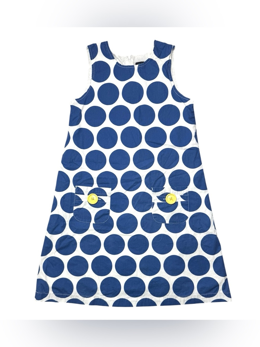 Mini Boden Cotton Shift Dress Polka Dot White Blue 11-12